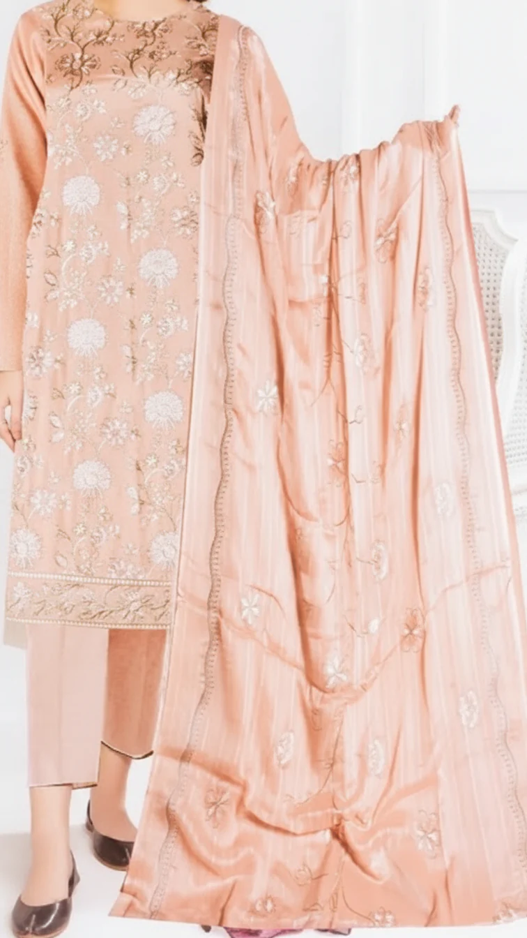 3 PC Embroidered Cambric Suit UW5004 - Image 2