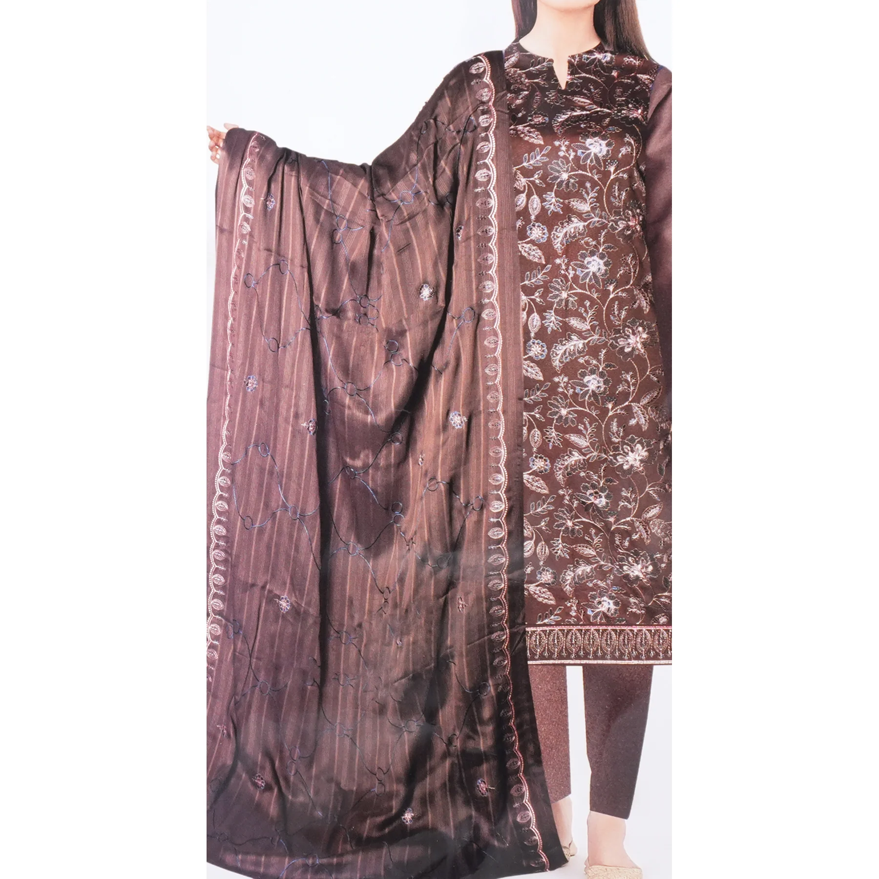 3 PC Embroidered Cambric Suit UW5006 - Image 3