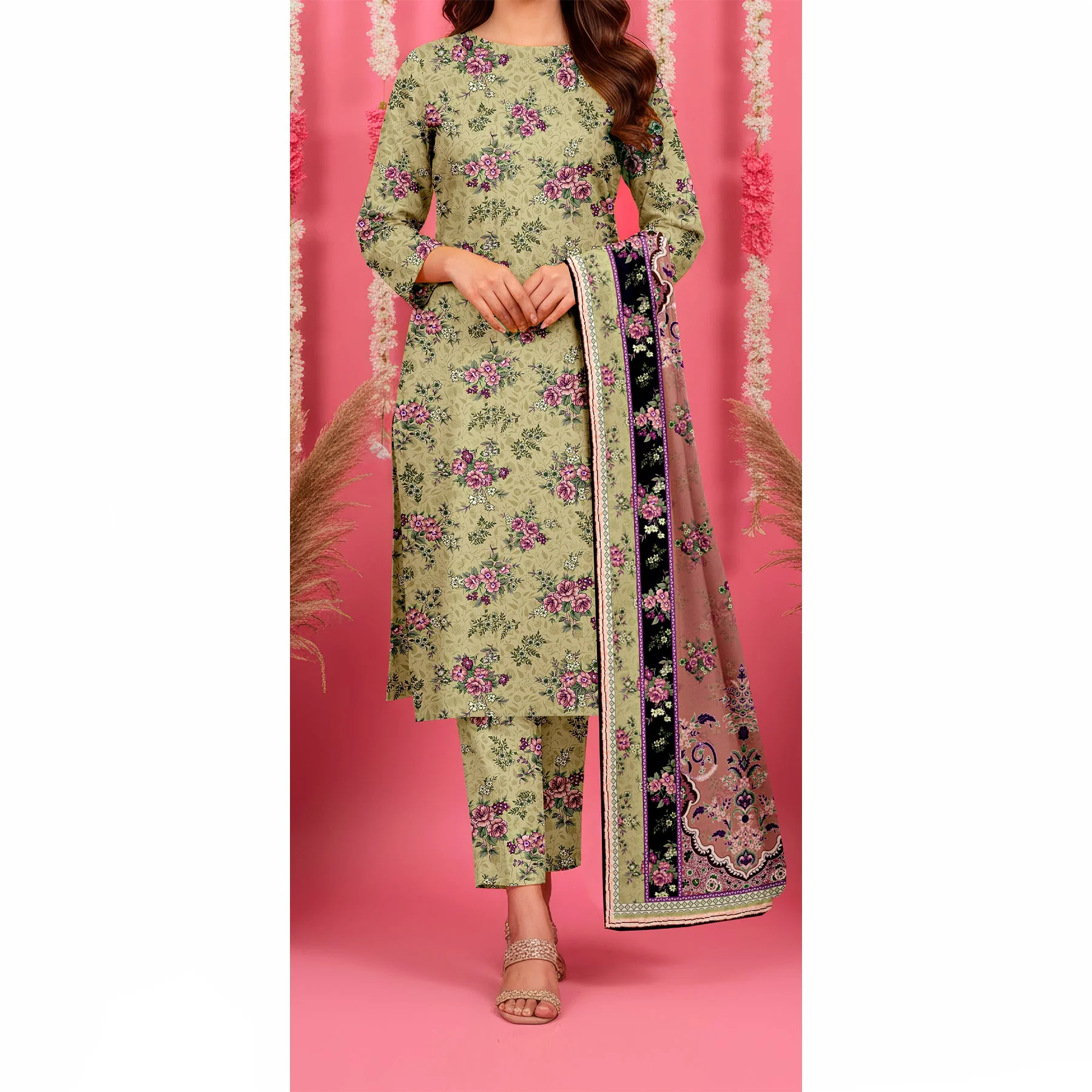 3 PC Printed Slub Khaddar Suit UW5058 - Image 3
