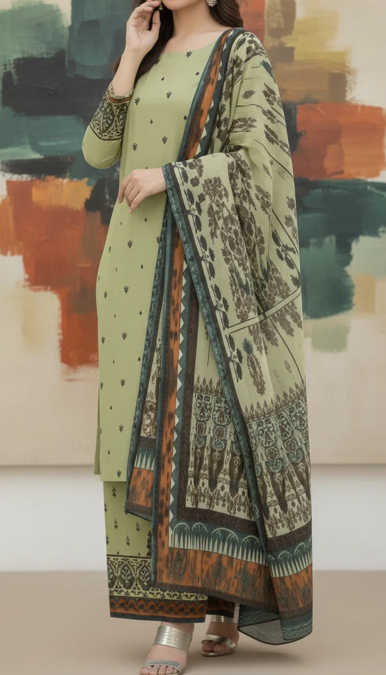 3 PC Unstitched Digital Printed Lawn Suit US6005