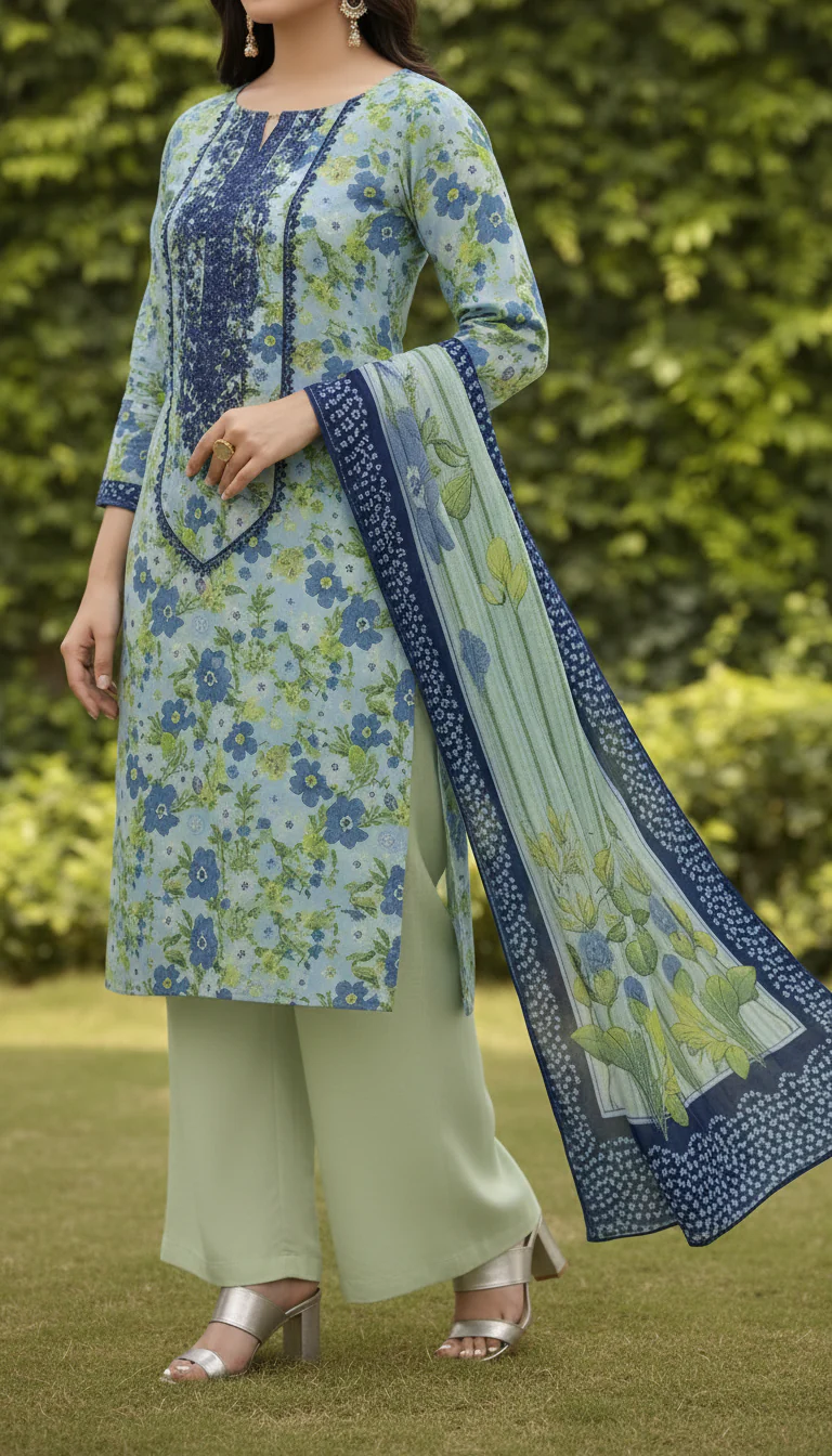3 PC Unstitched Digital Printed Lawn Suit US6006