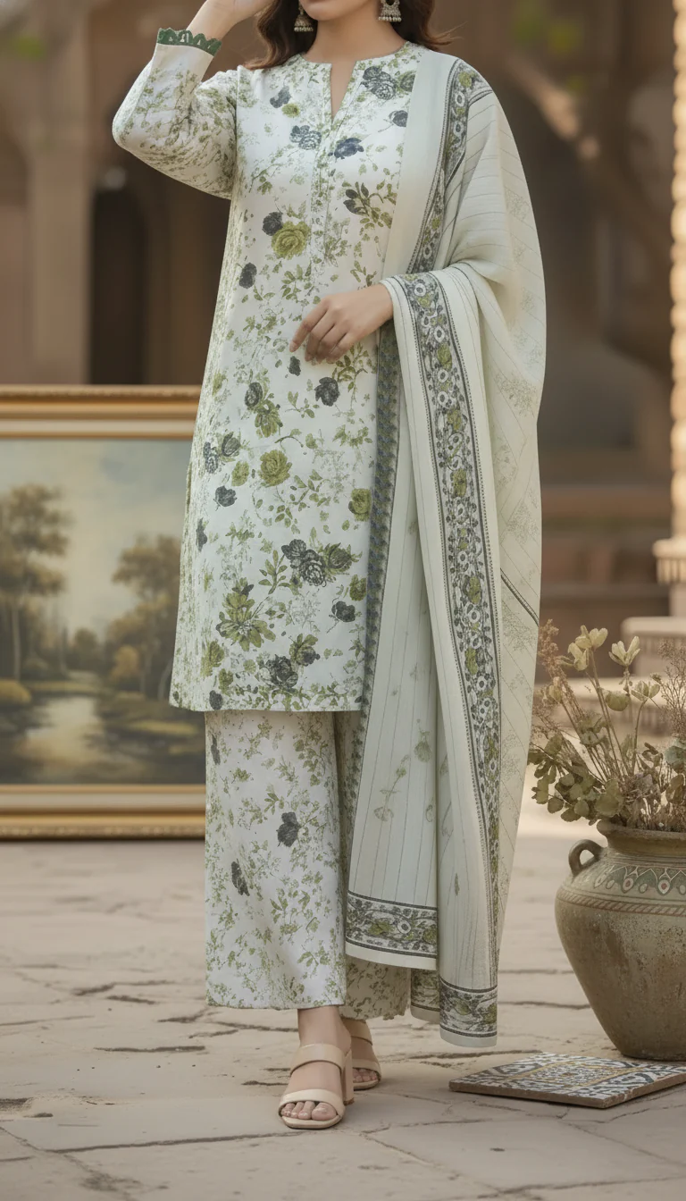 3 PC Unstitched Digital Printed Lawn Suit US6015