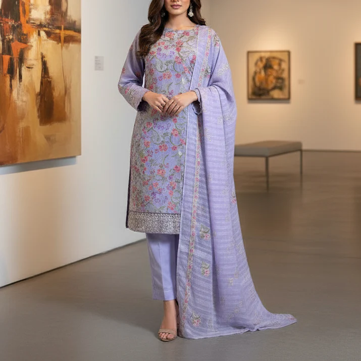 3PC Unstitched Embroidered Suit US5491 - Image 2