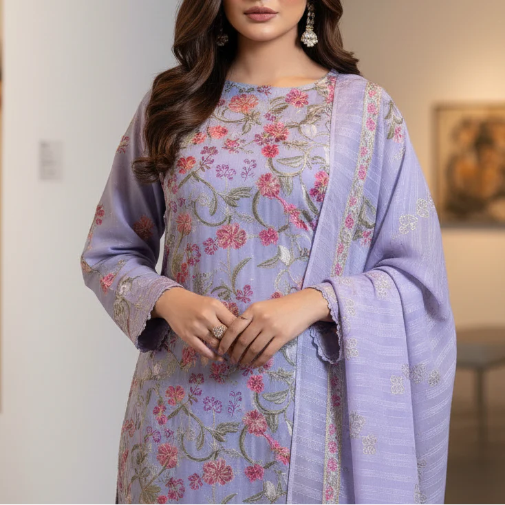 3PC Unstitched Embroidered Suit US5491 - Image 3
