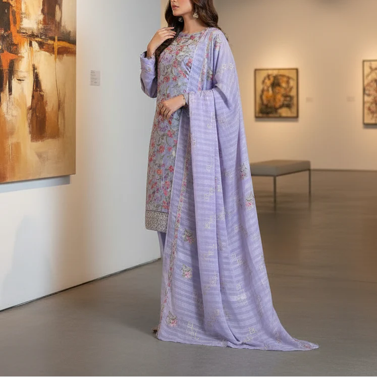 3PC Unstitched Embroidered Suit US5491 - Image 4