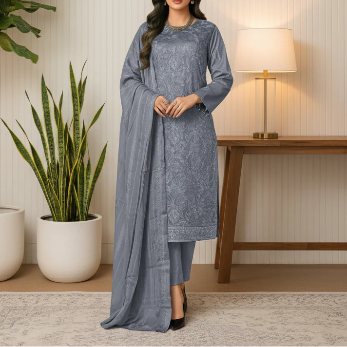 3PC Unstitched Embroidered Suit US5493 - Image 2