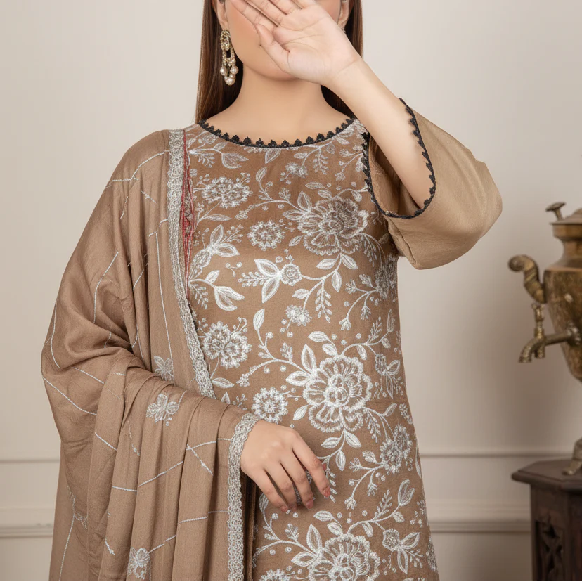 3PC Unstitched Embroidered Suit US5495 - Image 3