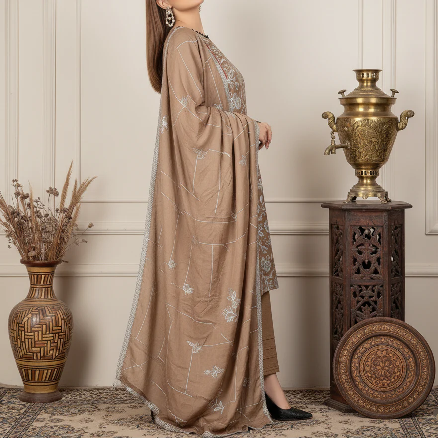 3PC Unstitched Embroidered Suit US5495 - Image 4