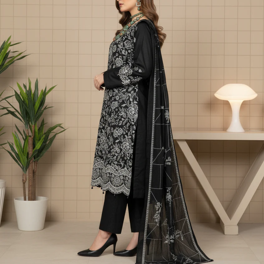 3PC Unstitched Embroidered Suit US5496 - Image 4