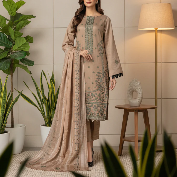 3PC Unstitched Embroidered Suit US5497 - Image 2
