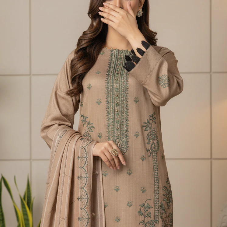 3PC Unstitched Embroidered Suit US5497 - Image 3