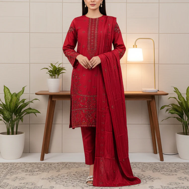 3PC Unstitched Embroidered Suit US5498 - Image 2