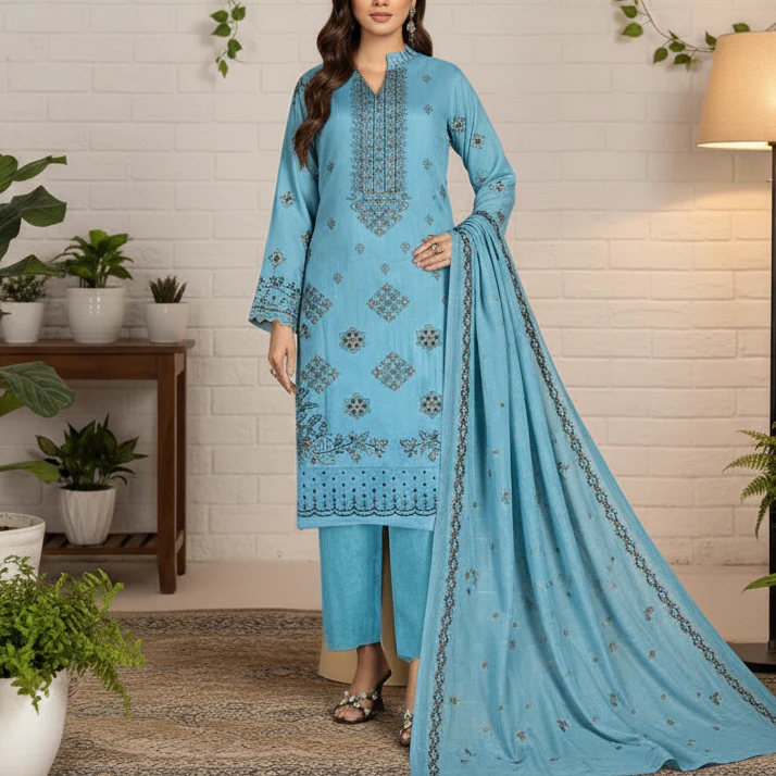 3PC Unstitched Embroidered Suit US5499 - Image 2
