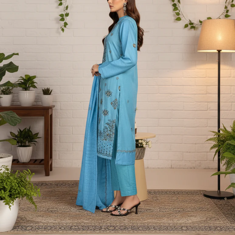 3PC Unstitched Embroidered Suit US5499 - Image 4