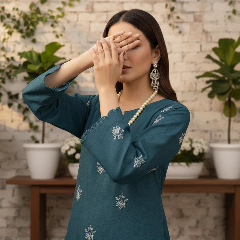 3PC Unstitched Embroidered Suit US5502 - Image 3