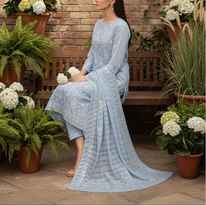 3PC Unstitched Embroidered Suit US5505 - Image 4