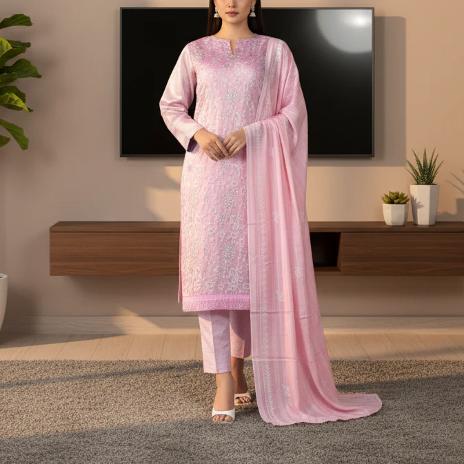 3PC Unstitched Embroidered Suit US5506 - Image 2