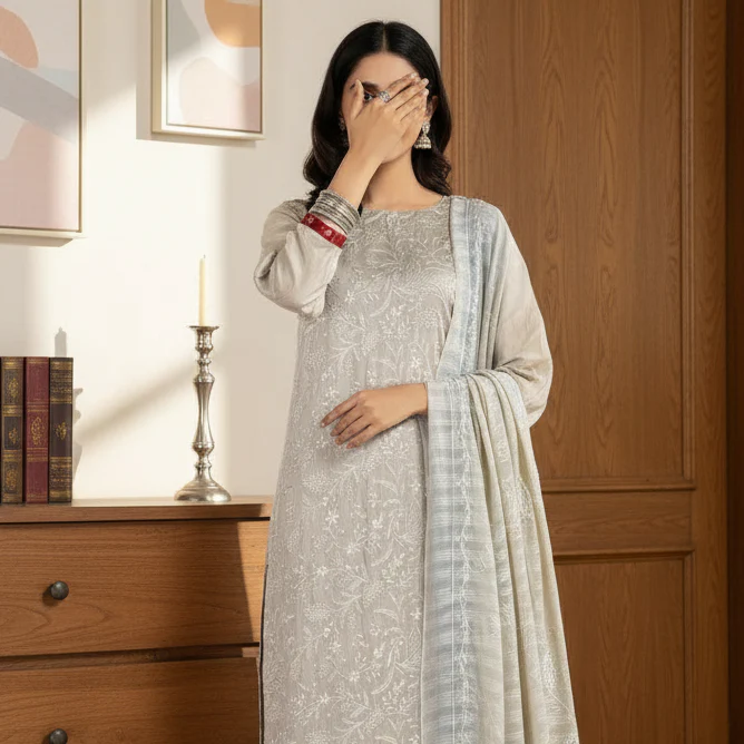 3PC Unstitched Embroidered Suit US5508 - Image 3