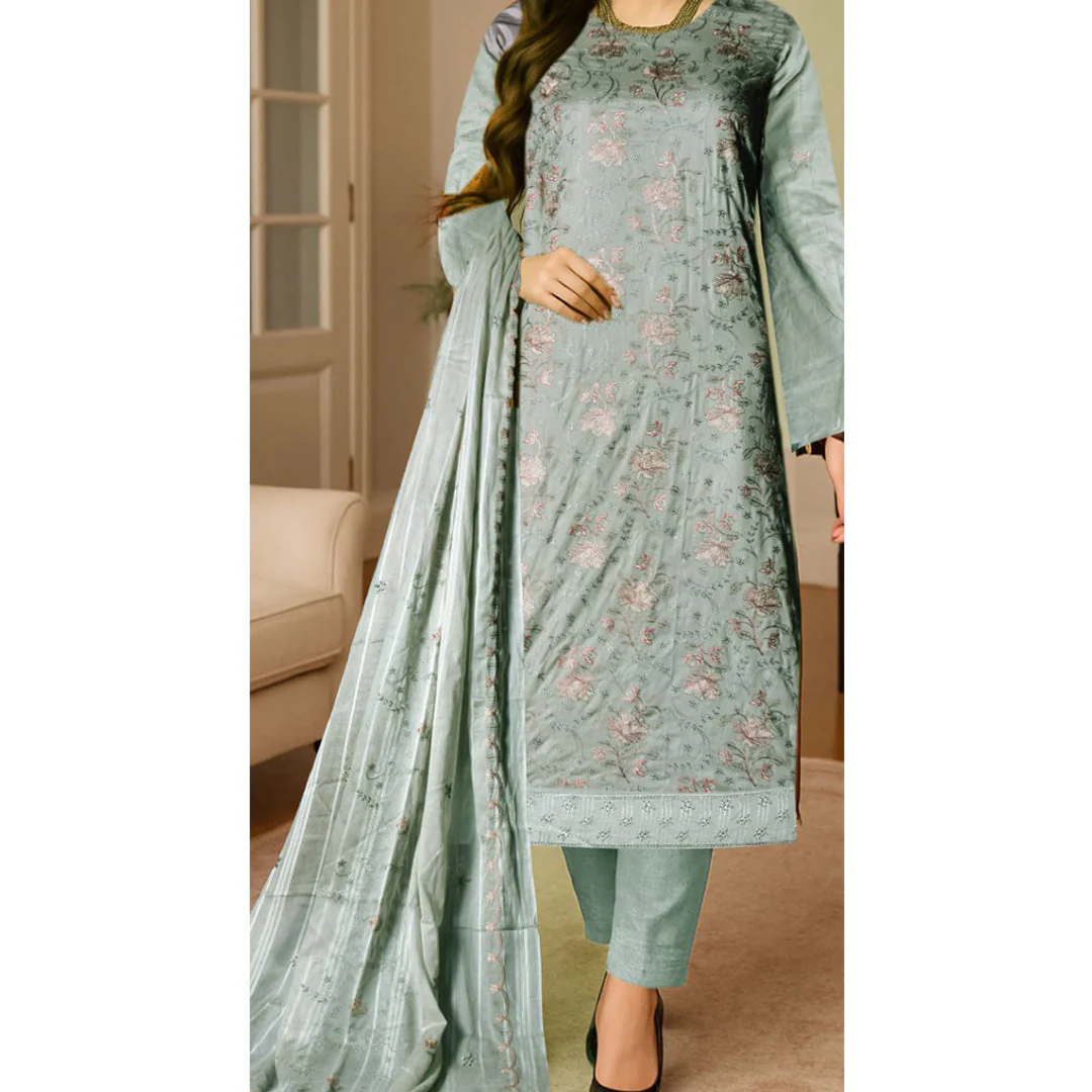 3PC Unstitched Embroidered Suit US5509 - Image 5