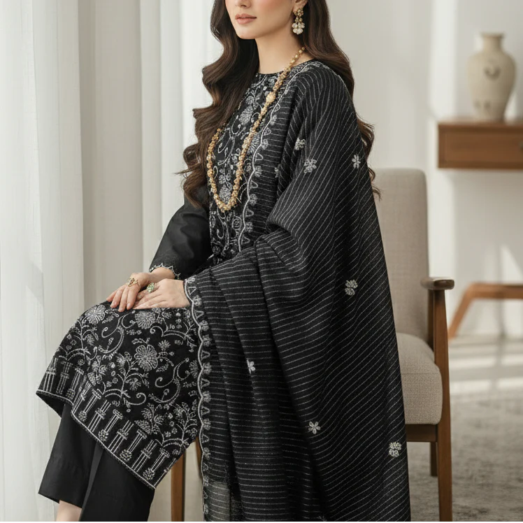 3PC Unstitched Embroidered Suit US5510 - Image 3