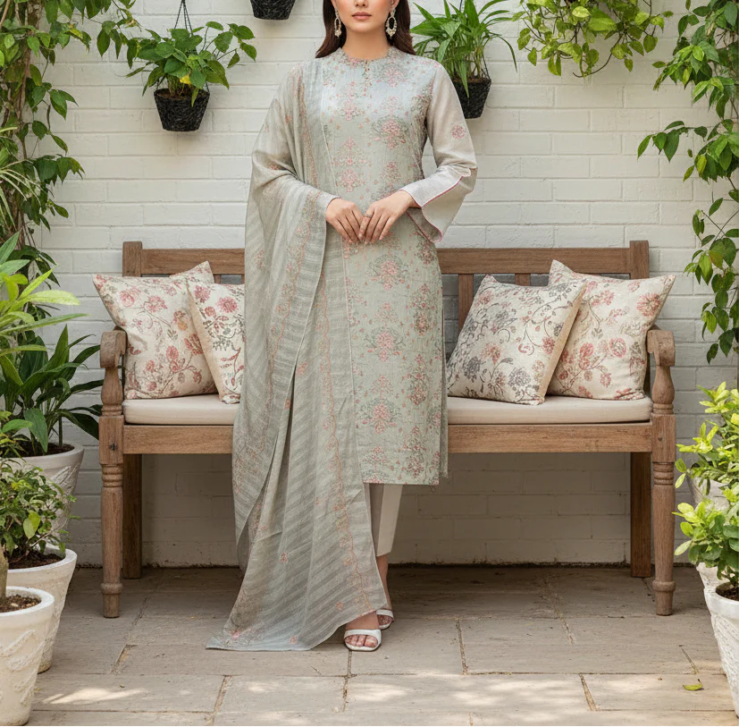 3PC Unstitched Embroidered Suit US5511 - Image 2