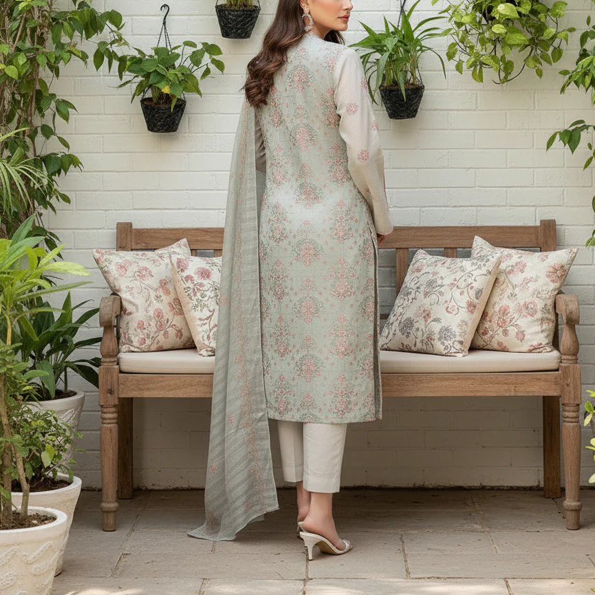 3PC Unstitched Embroidered Suit US5511 - Image 4