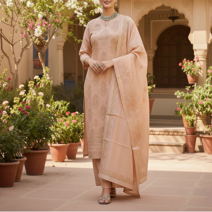 3PC Unstitched Embroidered Suit US5512 - Image 2