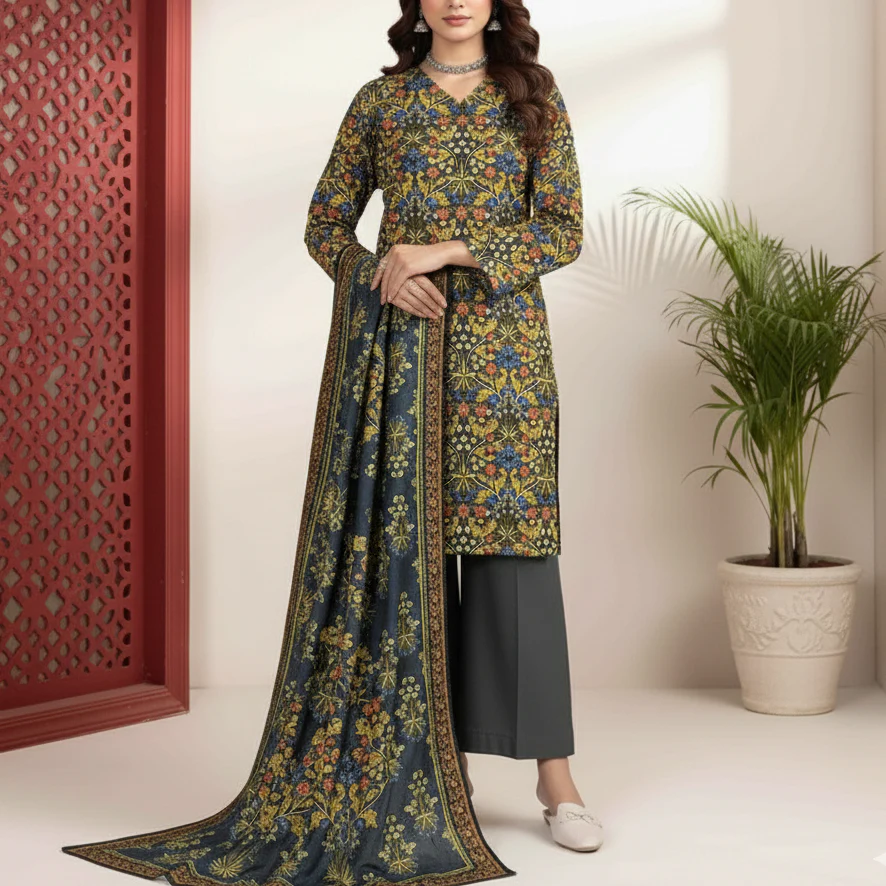 3PC Unstitched Printed Suit US5472 - Image 2