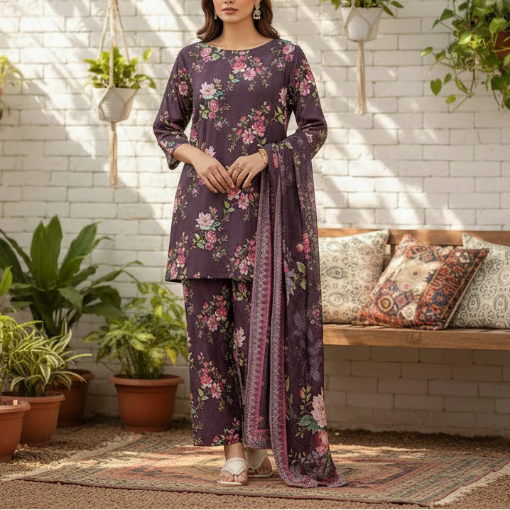 3PC Unstitched Printed Suit US5535 - Image 2