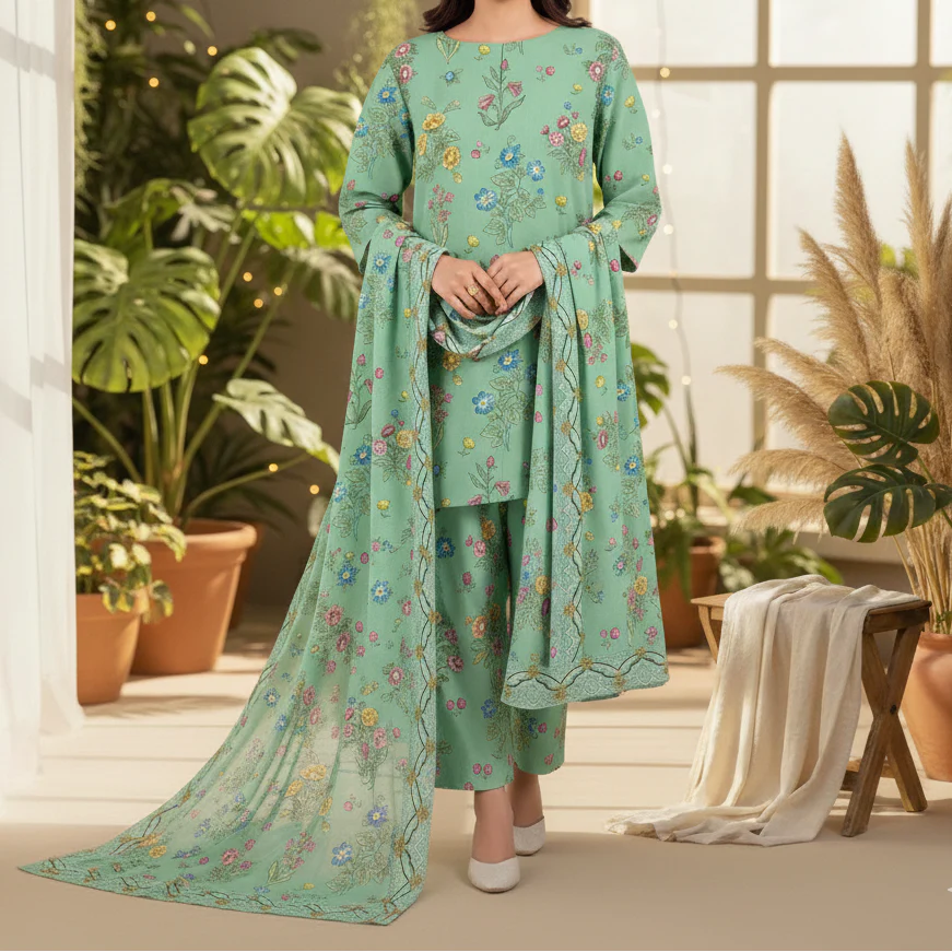 3 PC Unstitched Printed Suit - Image 2
