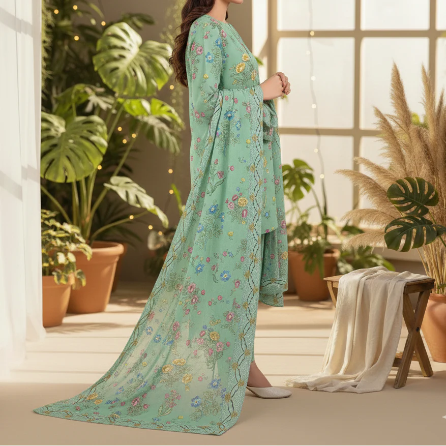 3 PC Unstitched Printed Suit - Image 4