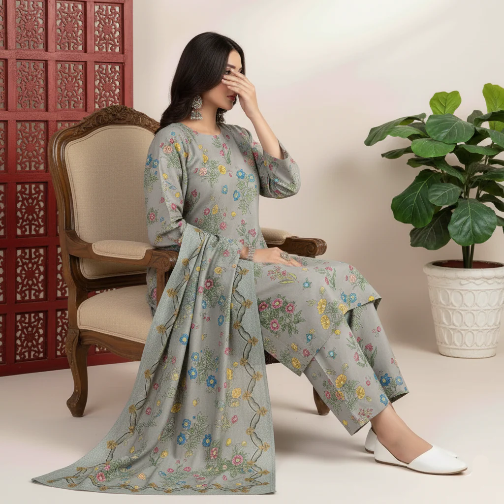 3 PC Unstitched Printed Suit - Image 4