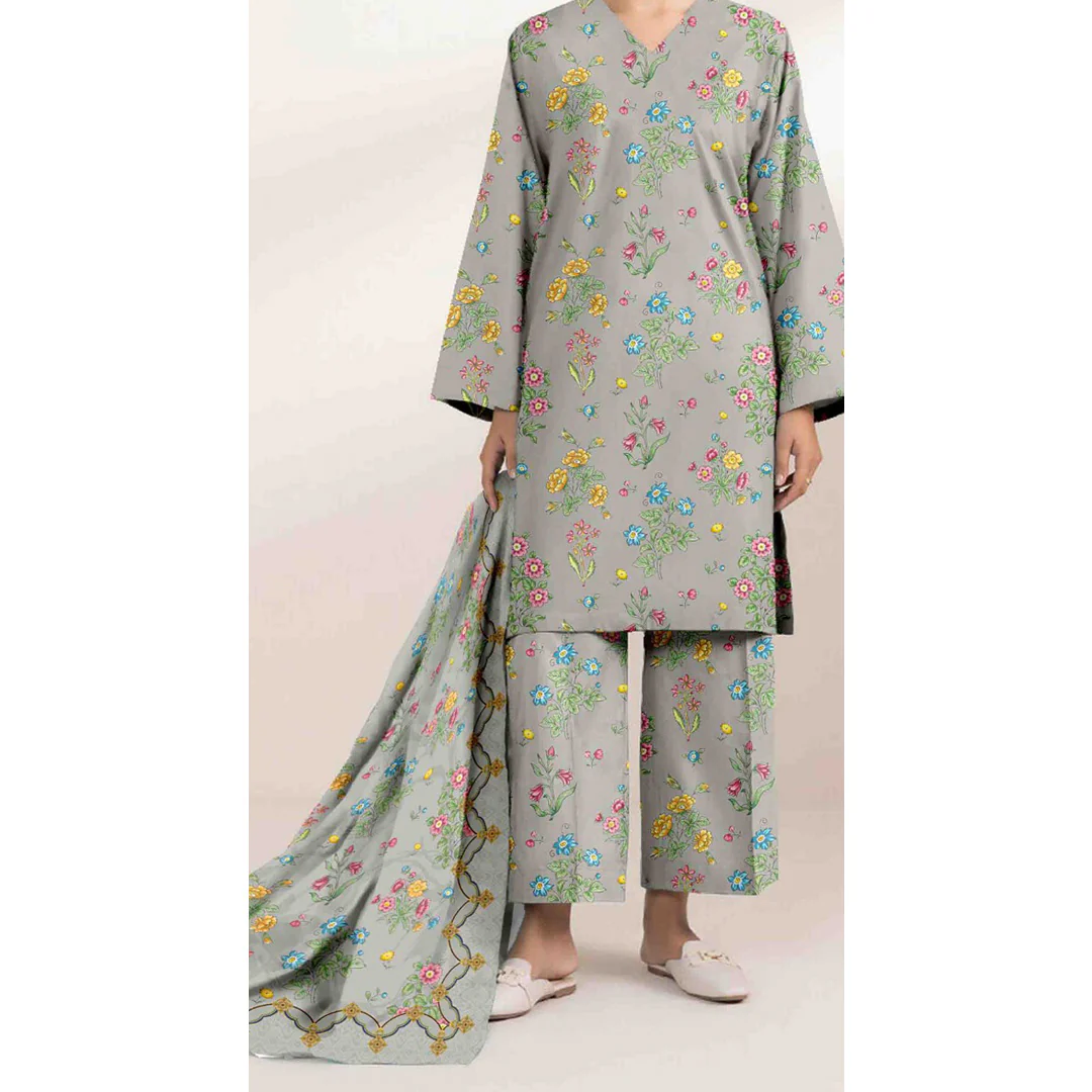 3 PC Unstitched Printed Suit - Image 5