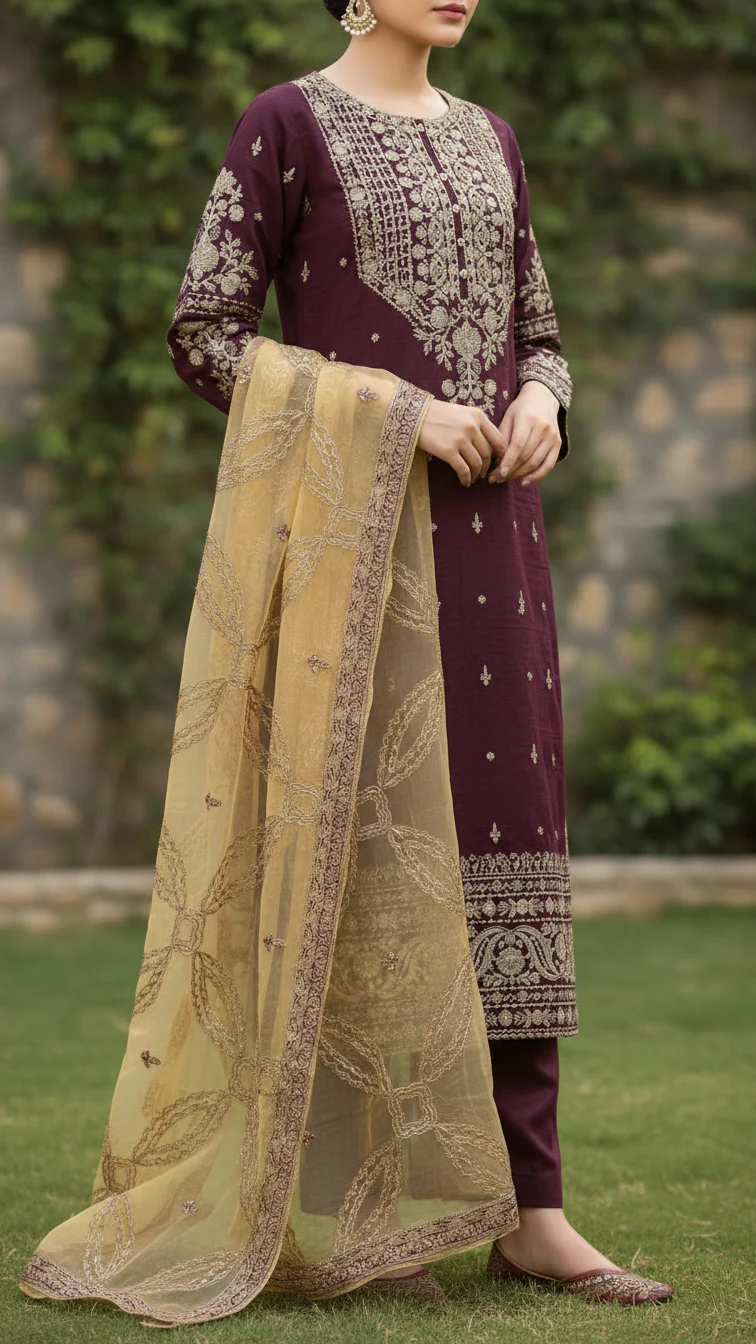 3 PC- Viscose Embellished Suit PF5036