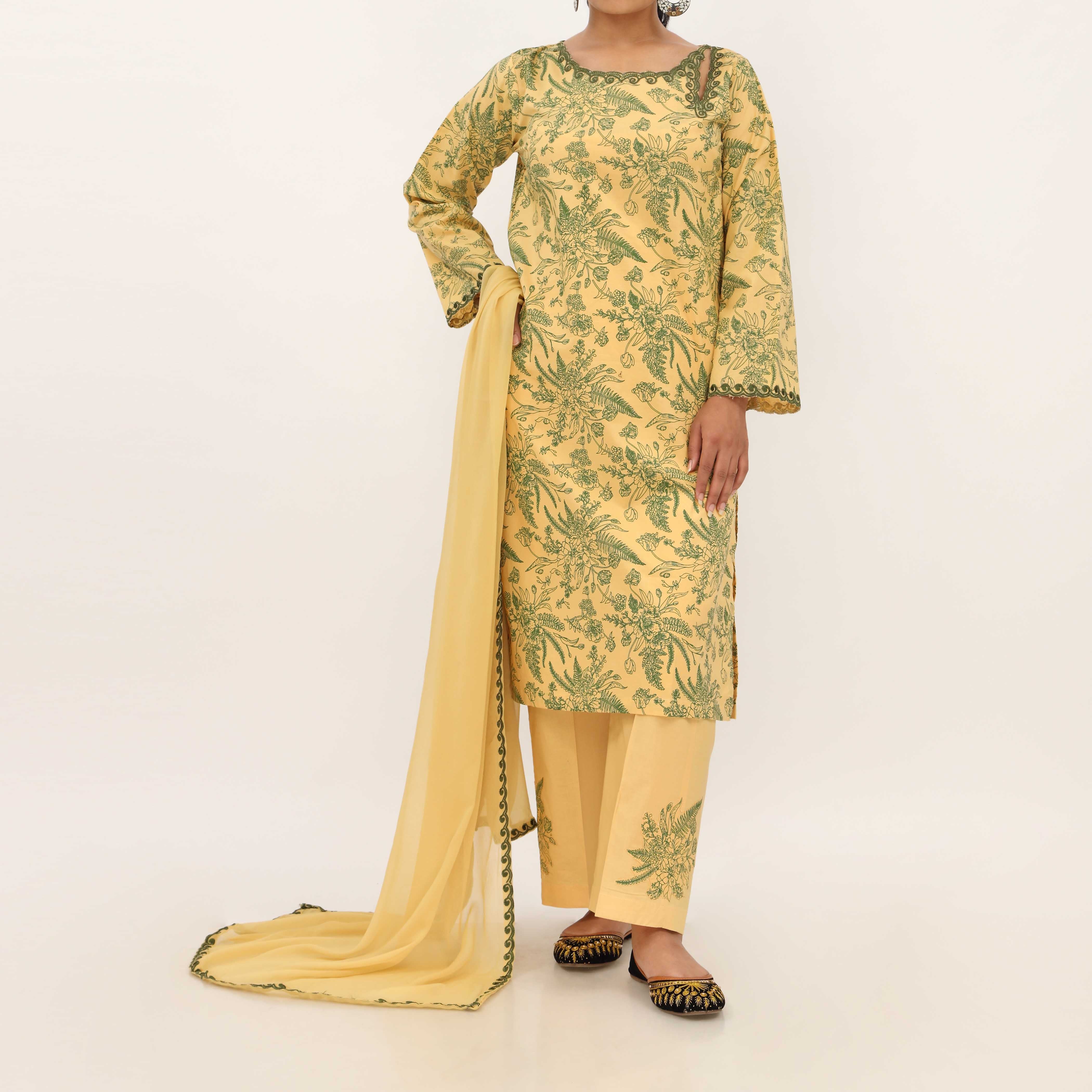3PC- Allover Printed Cotton Cambric Suit PS5061 - Image 2