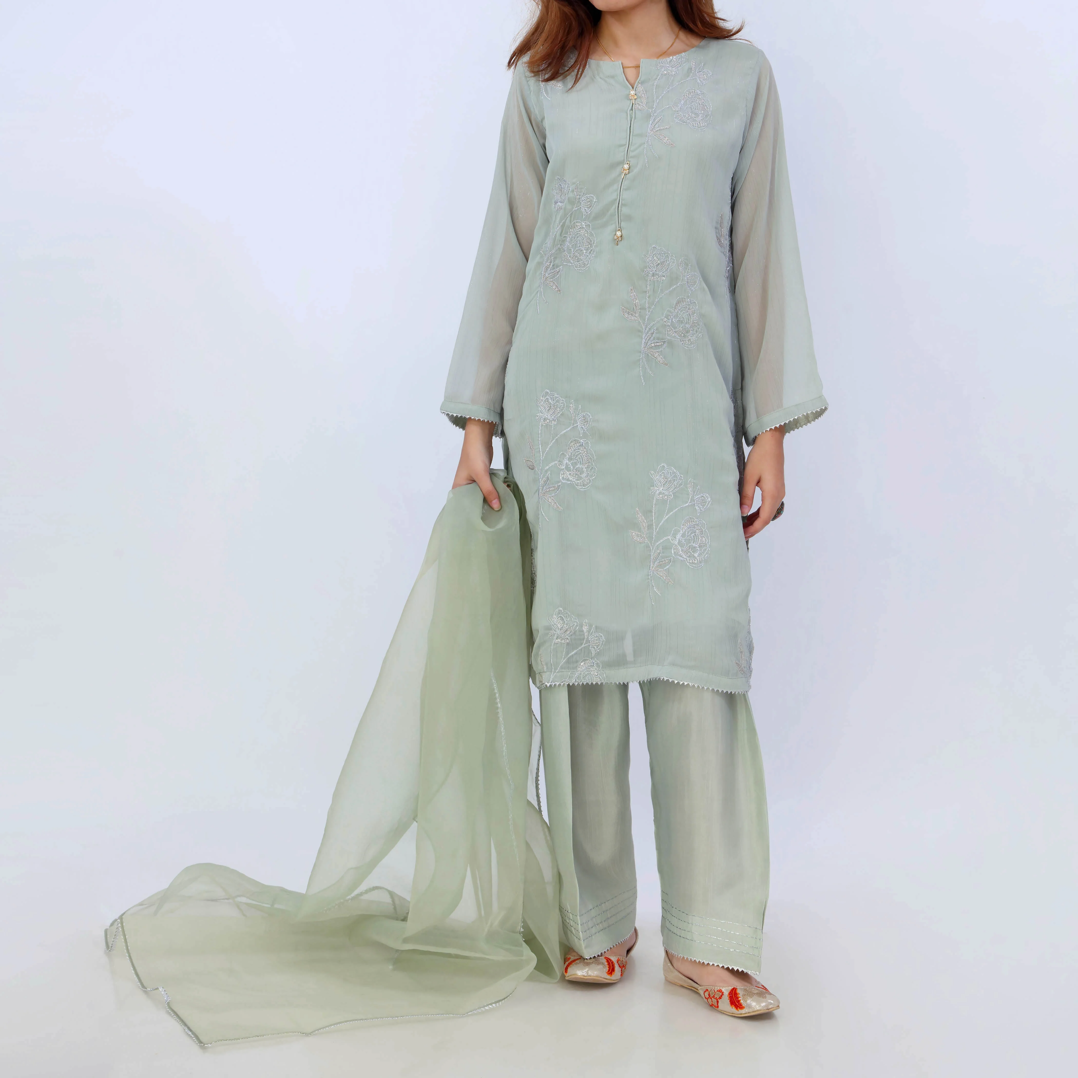 3PC- Chiffon Zari Suit PS5339 - Image 2