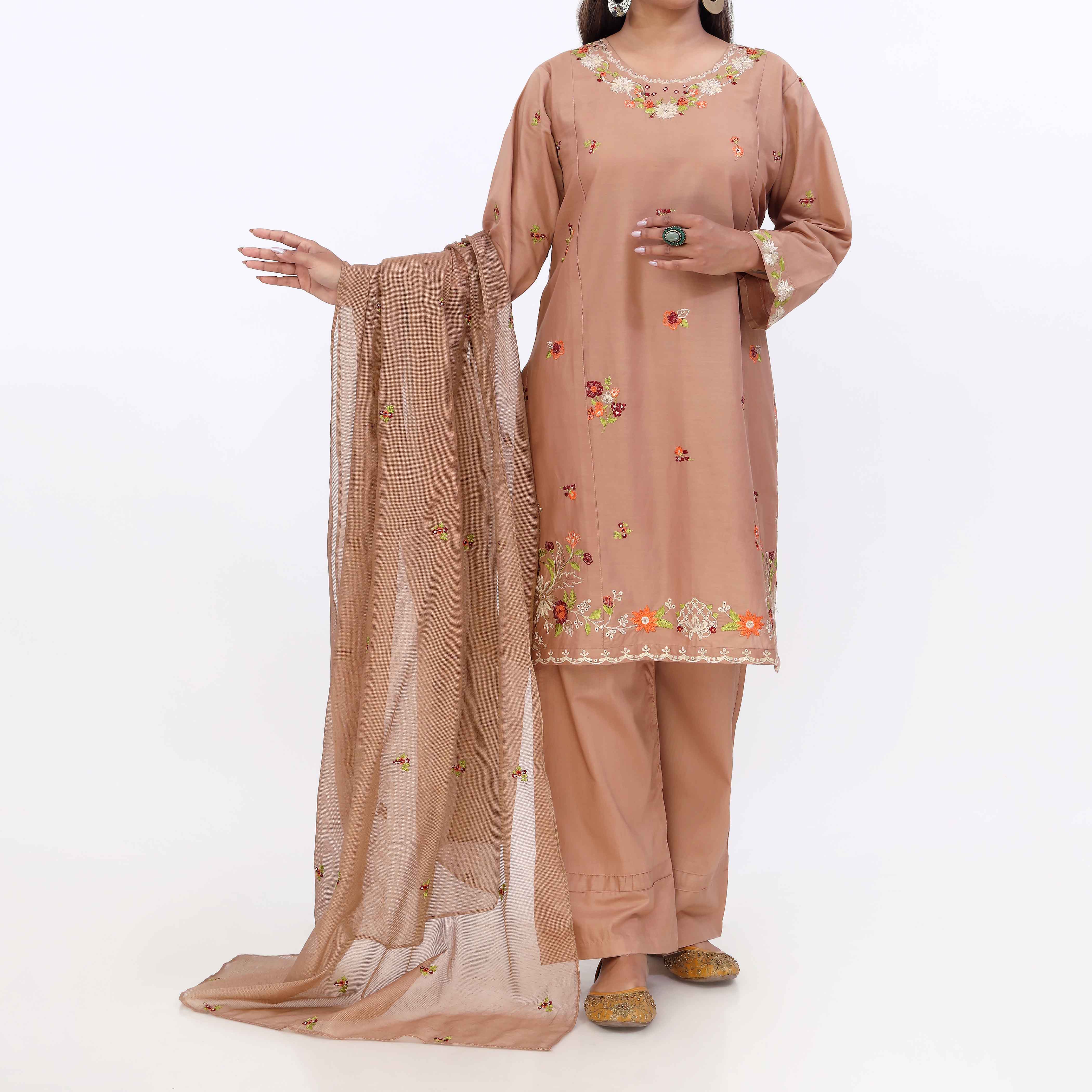 3PC- Cotton Cambric Embroiderd Suit PS5498 - Image 2