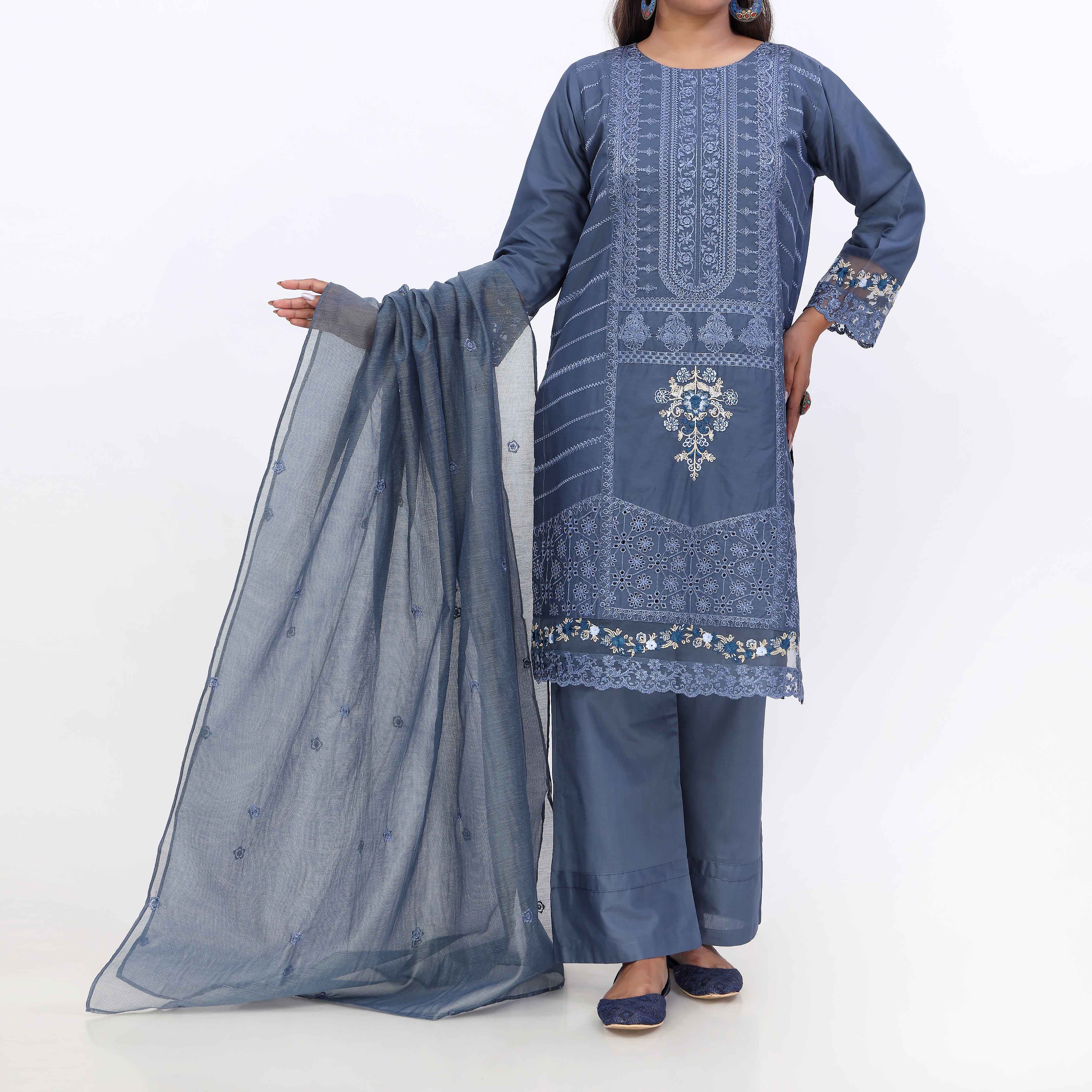 3PC- Cotton Cambric Embroiderd Suit PS5508 - Image 2