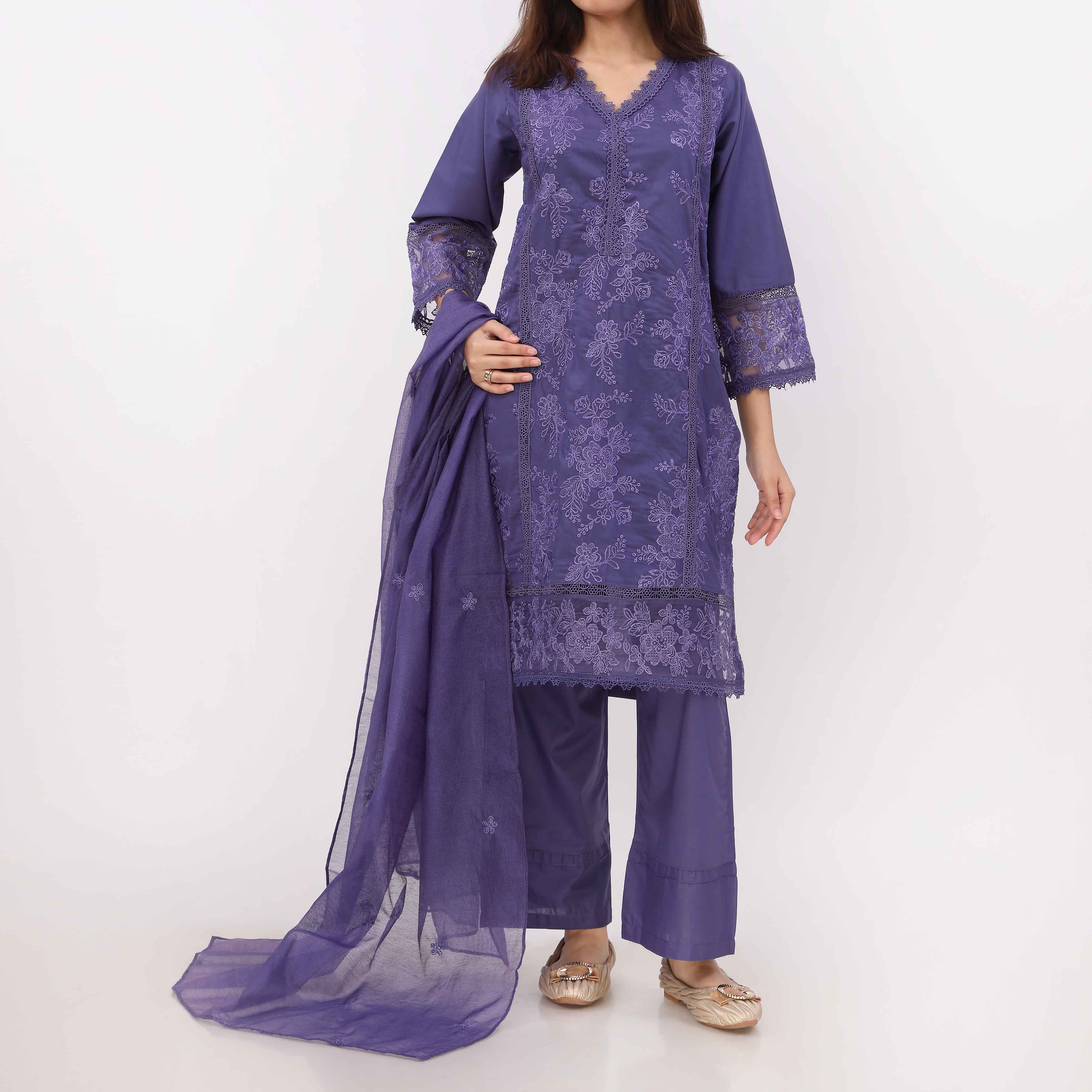 3PC Cotton Cambric Embroidered Suit PS5494 - Image 2