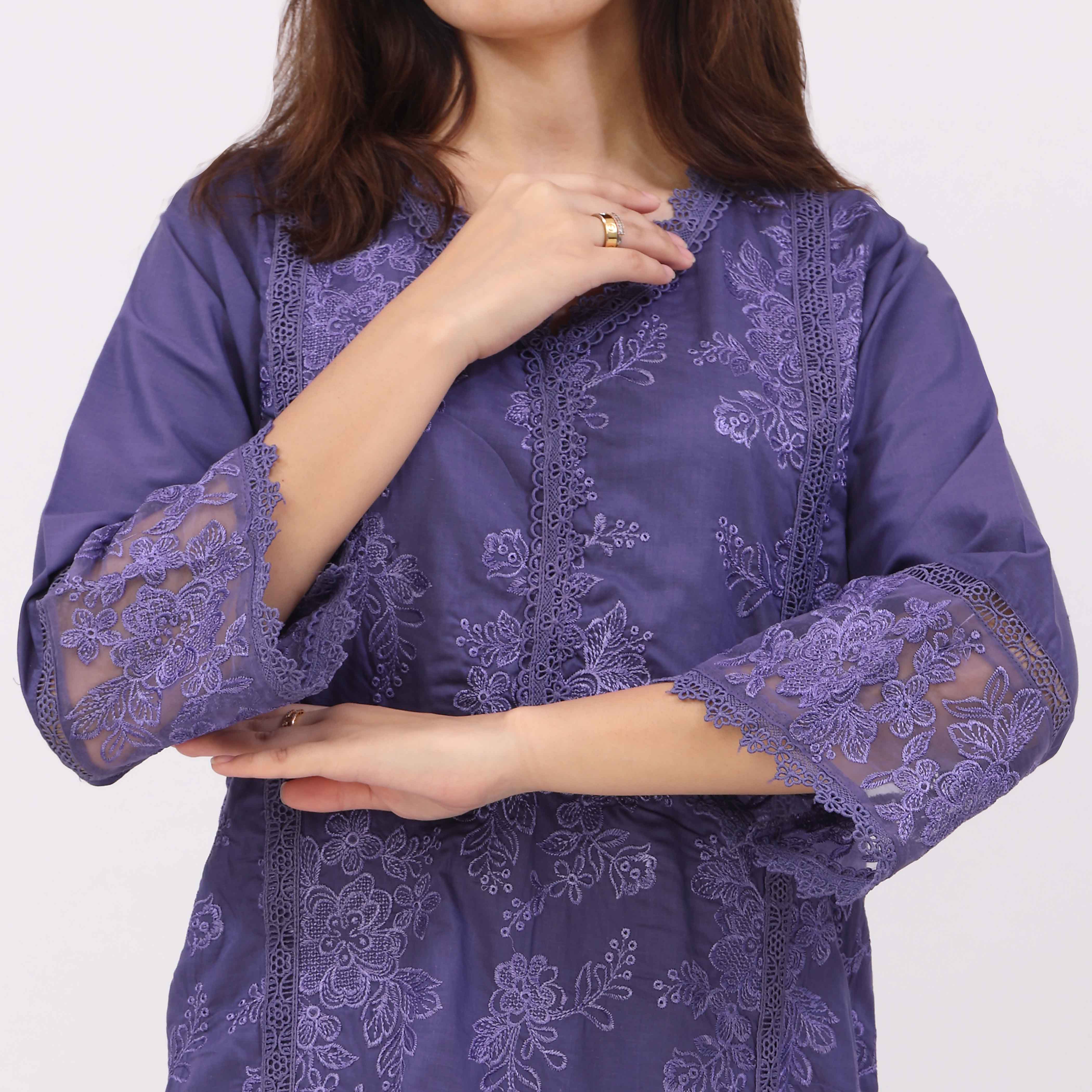 3PC Cotton Cambric Embroidered Suit PS5494 - Image 3