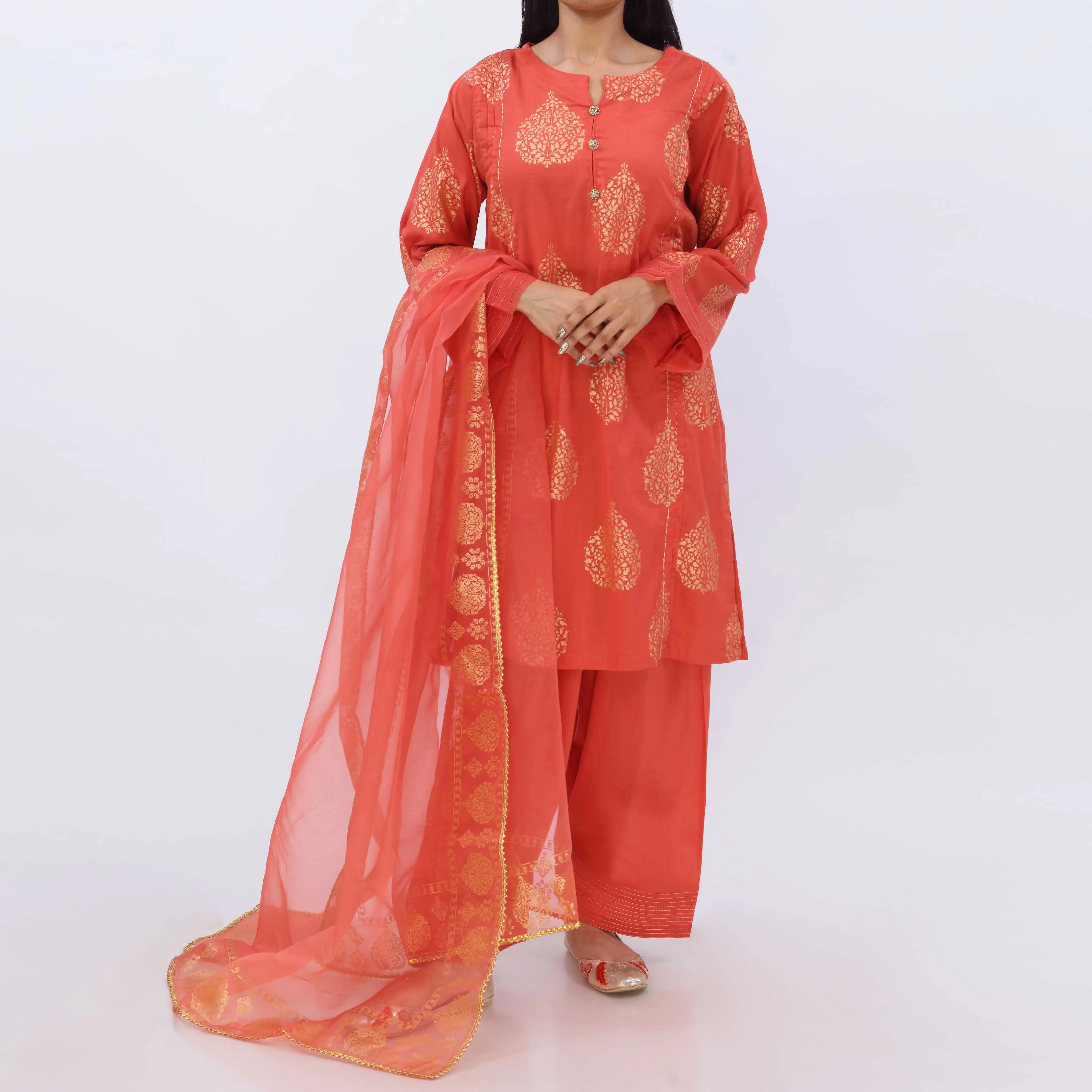 3PC- Cotton Cambric Printed Suit PS5378 - Image 2