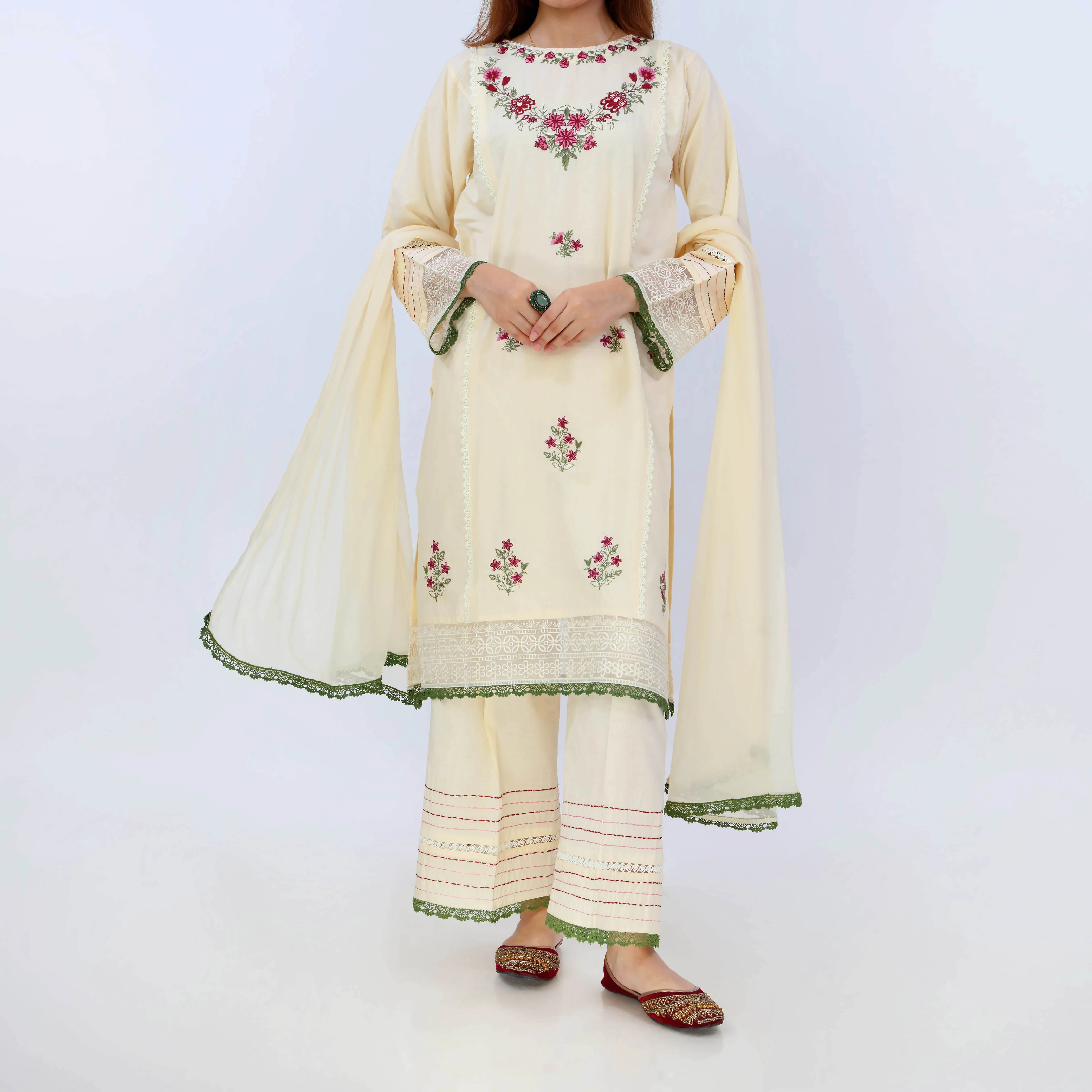 Sweet Corn <br> 3 PC Embroidered Suit PS5127 - Image 2