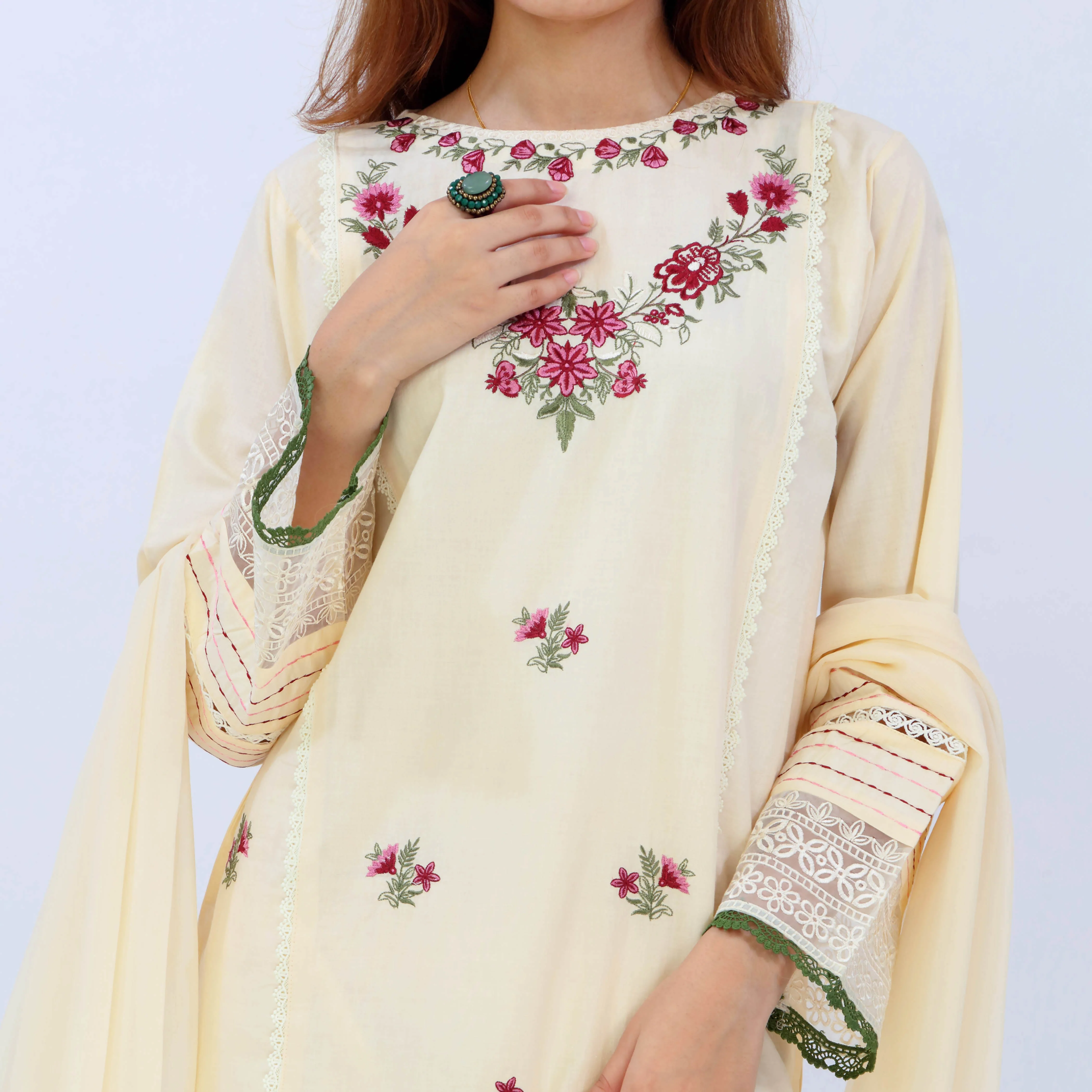 Sweet Corn <br> 3 PC Embroidered Suit PS5127 - Image 3