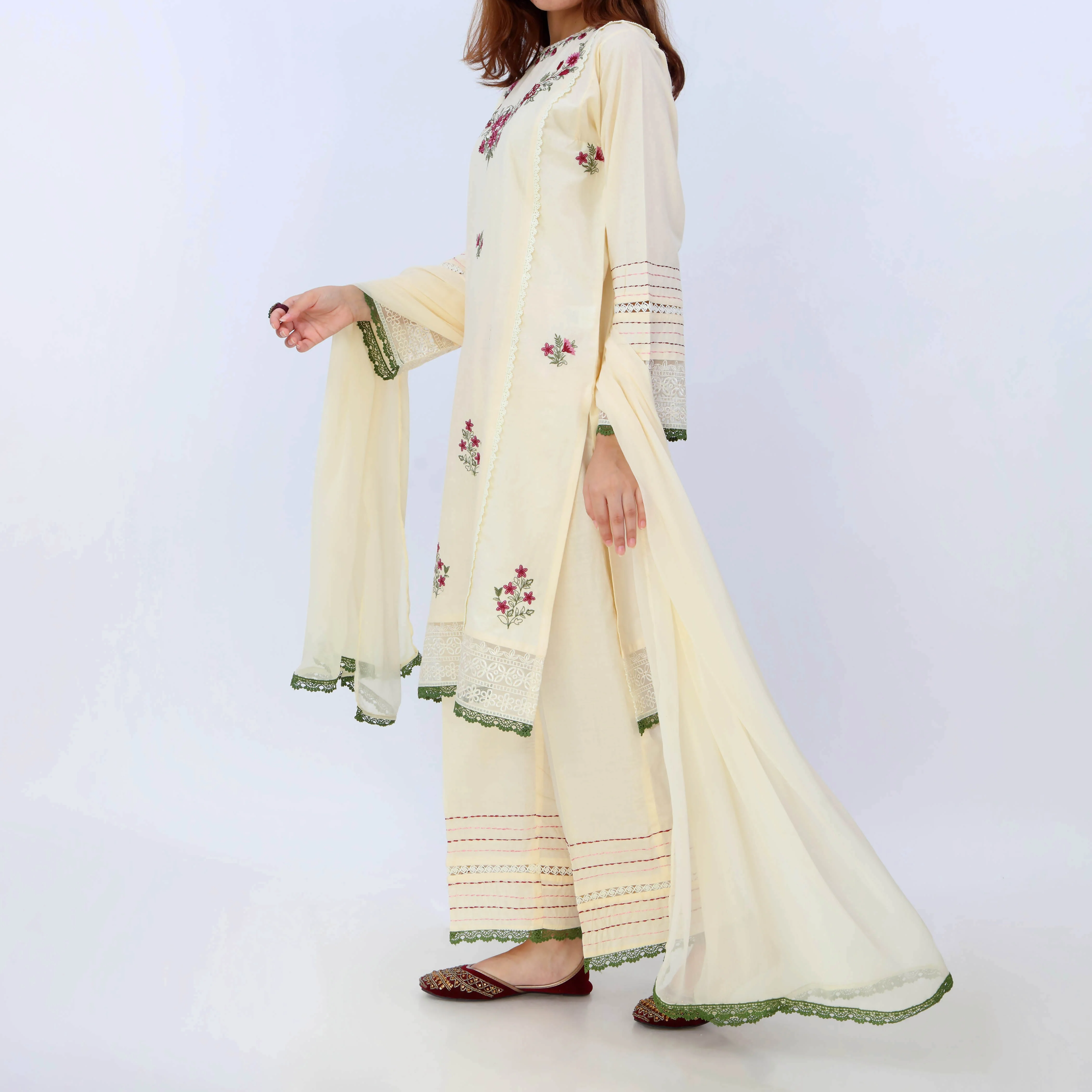Sweet Corn <br> 3 PC Embroidered Suit PS5127 - Image 4