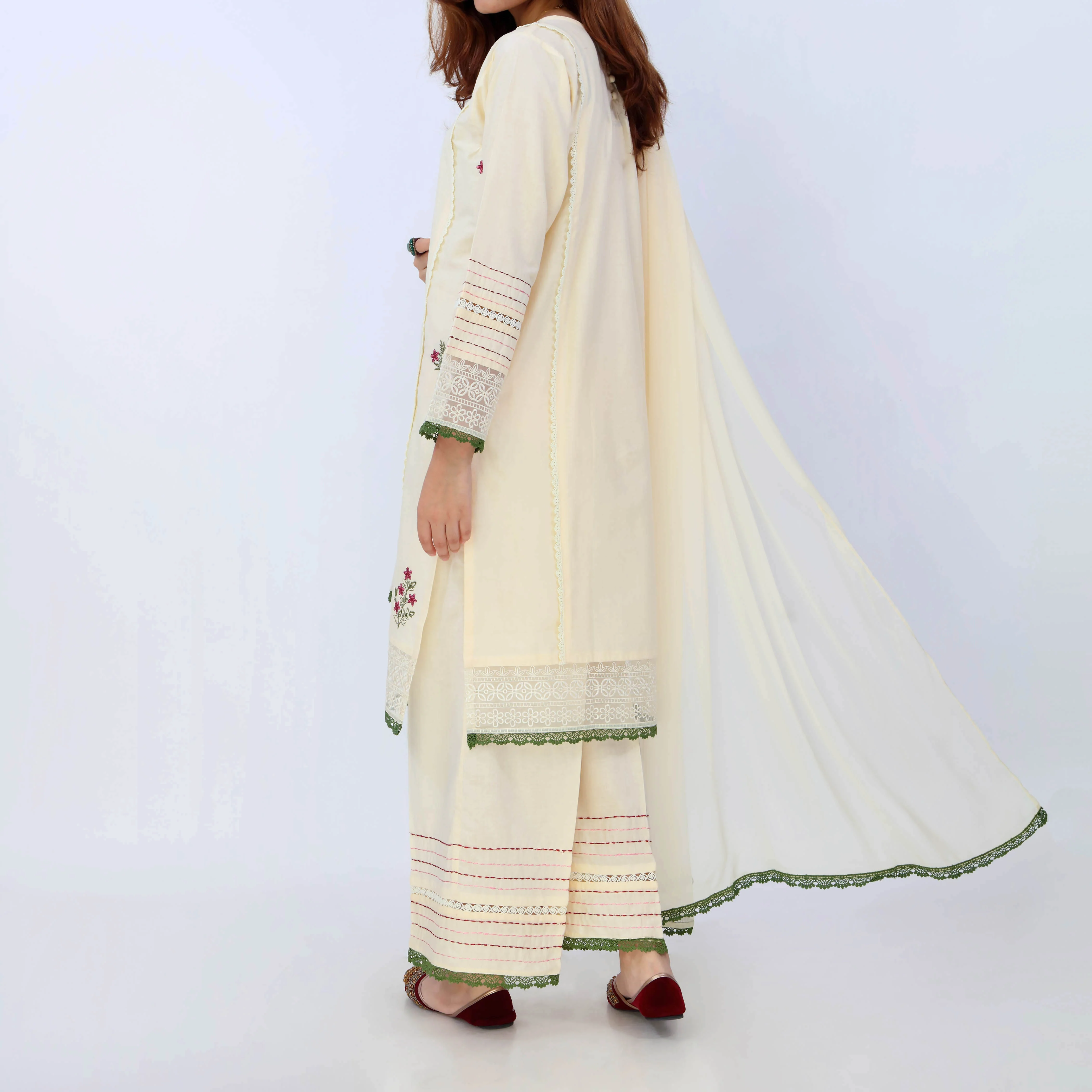 Sweet Corn <br> 3 PC Embroidered Suit PS5127 - Image 5