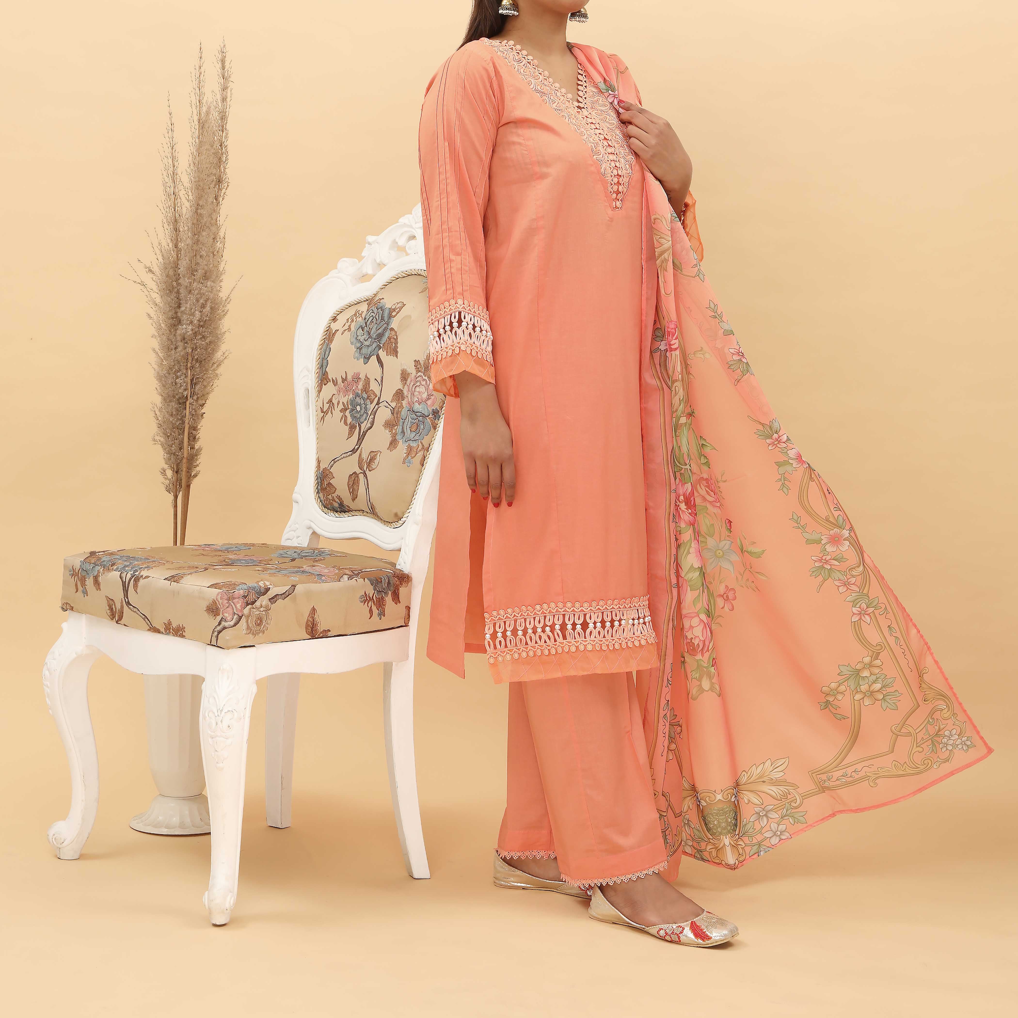 3PC- Cotton Cambric Suit PS4949 - Image 2