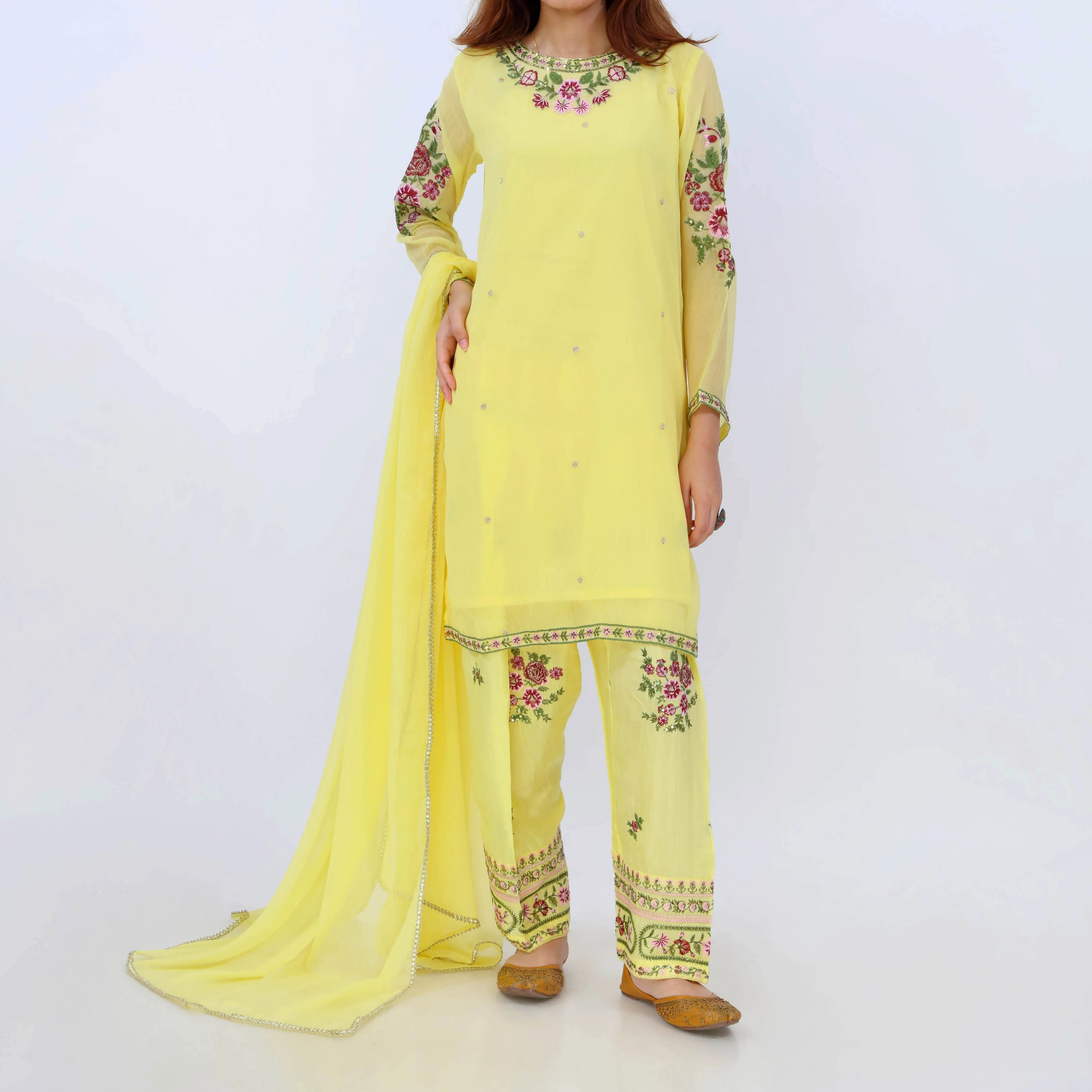 AMARILLA<br>3 PC Embroidered Chiffon Suit PS5313 - Image 2