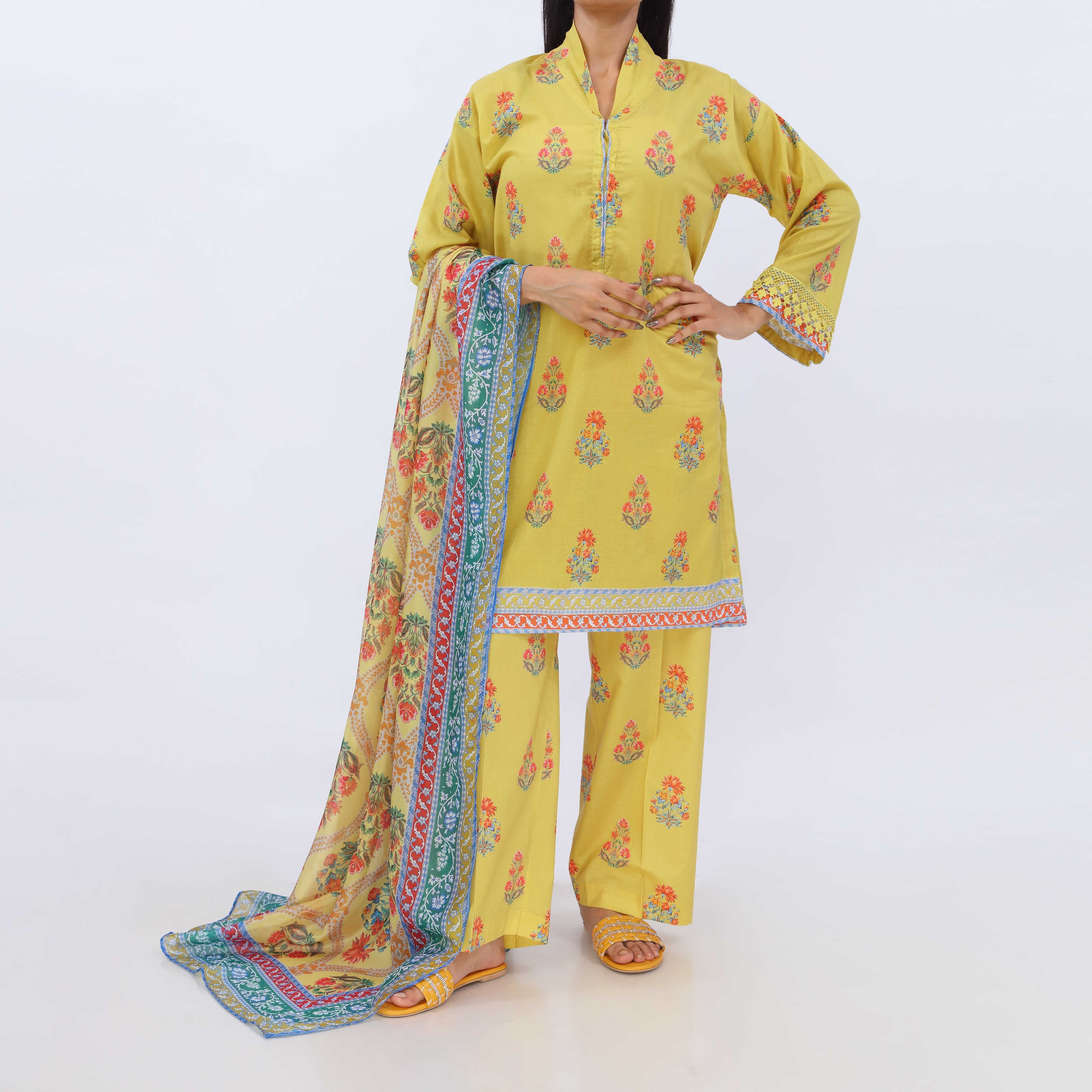 3PC- Digital Printed Cotton Cambric Suit PS5431 - Image 2