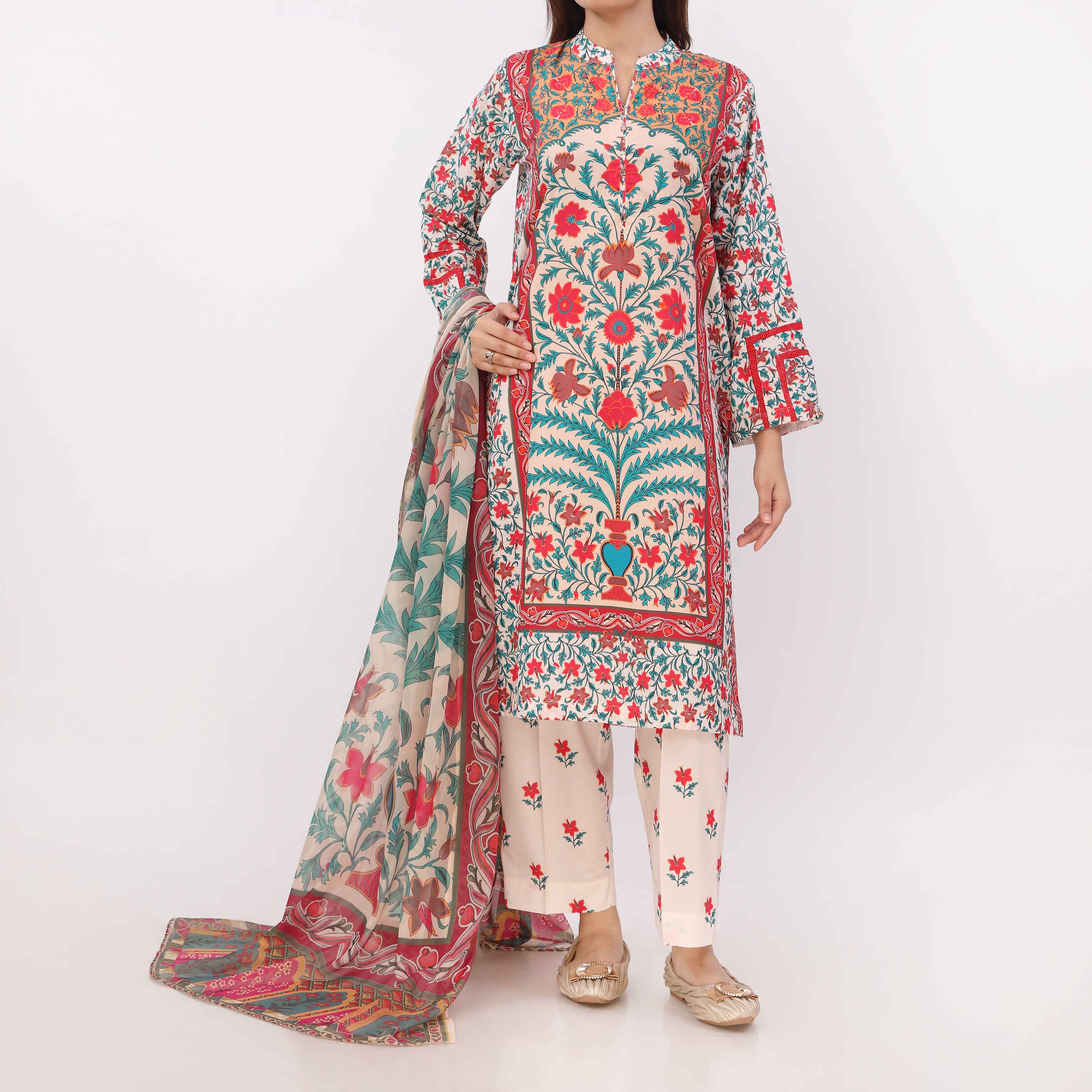 3PC Digital Printed Cotton Cambric Suit PW5098 - Image 2