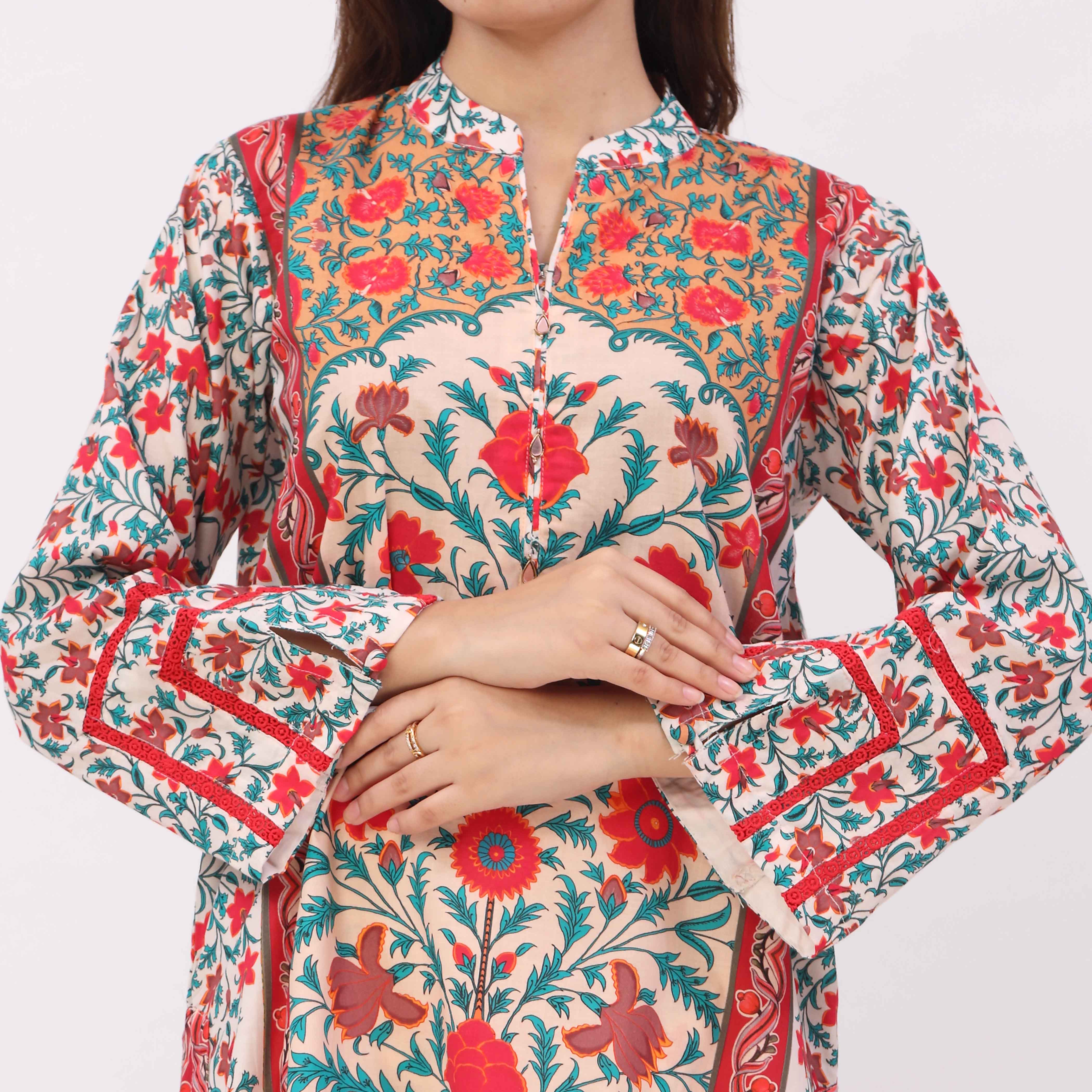 3PC Digital Printed Cotton Cambric Suit PW5098 - Image 3